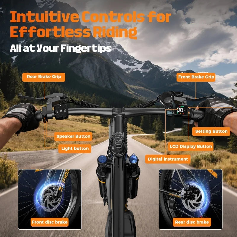 Zefiora M10 26 29er Mountain Bikes,48v Aluminum Alloy 1000w Motor Ebike, Adjustable Brake Seat,for Cycling Electric Bicycle