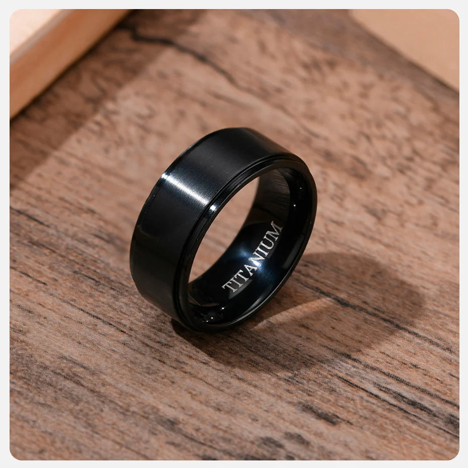 Vnox 8mm Black Titanium Ring for Men,Simple Matte Surface Wedding Band, US Size #7- #12