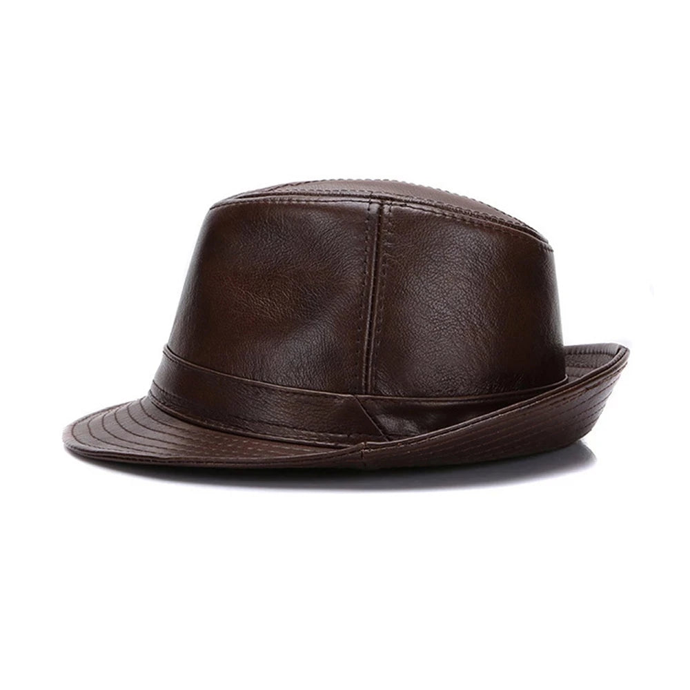 2025 Men Fashion Caps Autumn Winter Warm New Cowboy  100% Real Cowhide Leather Hats Men Real Genuine Cowhide Leather Top Hats