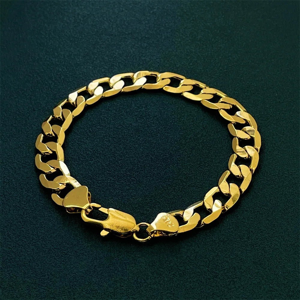 Goldpure Luxury 24K 9999 Pure Gold real gold Men's and Women's Bracelet 8mm Side Cuban One-to-One Bracelet