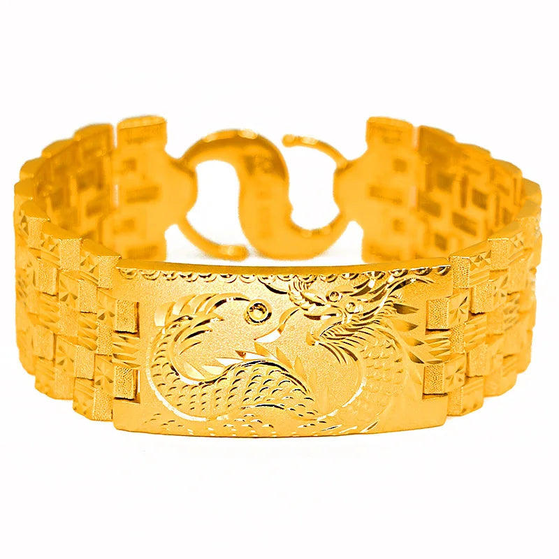 Exquisite Dragon Vein Car Flower Bangle Chain 14k Gold Color Watch Chain Wedding Birthday Fine Jewelry Gift for Men Father Bro