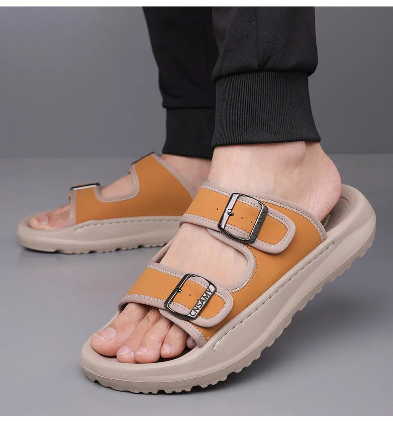 Men's Slippers 2025 Summer Breathable Outdoor Beach Sandals Non Slip Flip Flops New Flat Slippers High Quality Men's Shoes
