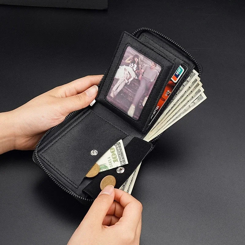 Leather Men’s Wallet Luxury Mens Purse Male Zipper Card Holders with Coin Pocket Rfid Wallets Gifts for Men Money Bag