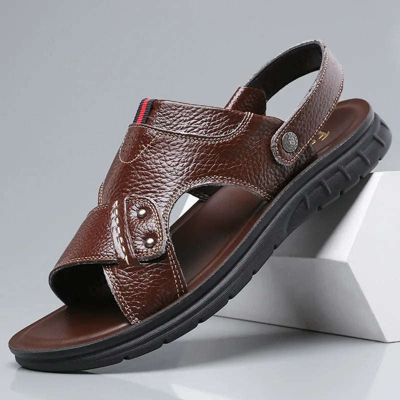 Men Sandals Summer Slippers New Beach Shoes  Outdoor Non-slip Leather Sandals for Men
