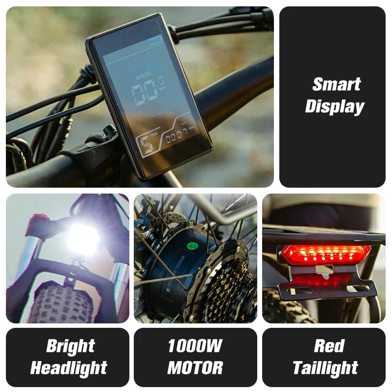 US Fast Shipping B;ue  E-Bike 1000W Motor 48V15AH Lithium Battery Off road TireE-bike for Men