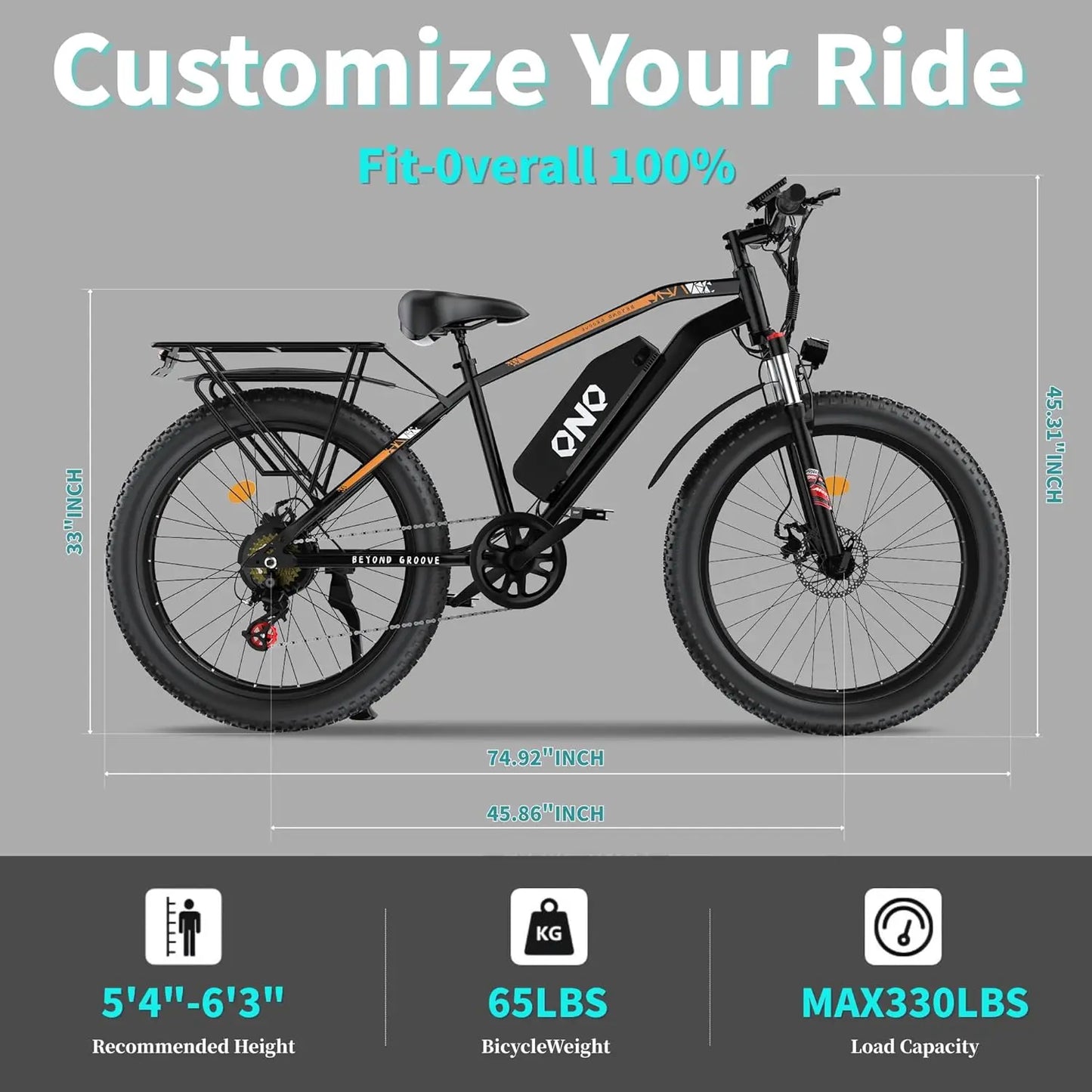 Electric Bike for Adults, Powerful 2000W Peak Motor, 26" Tires, 28MPH & 60 Miles Long Range, 48V 15Ah Removable, Customized