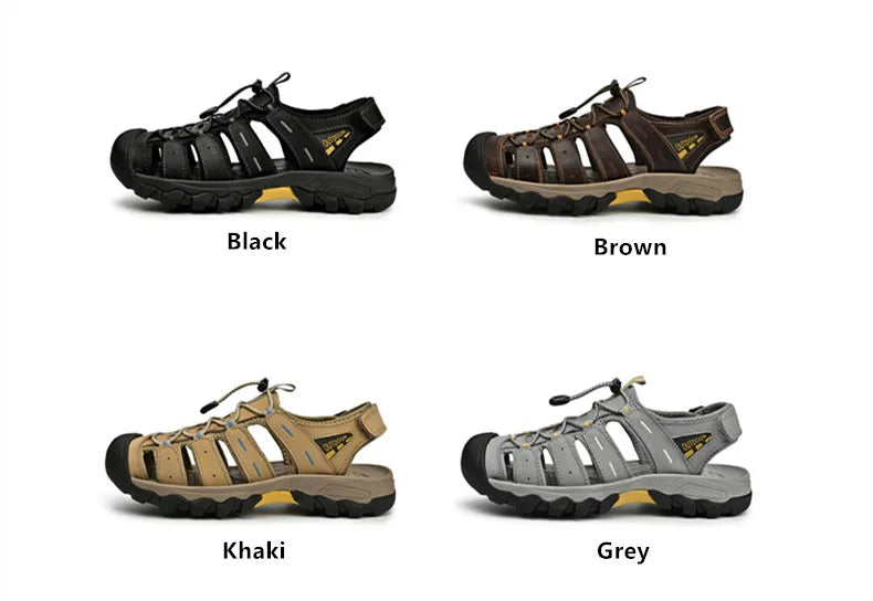Summer Genuine Leather Men's Sandals Classic Breathable Slip-On Sandals Men Outdoor Casual Beach Sandals Sneakers Plus Size 46