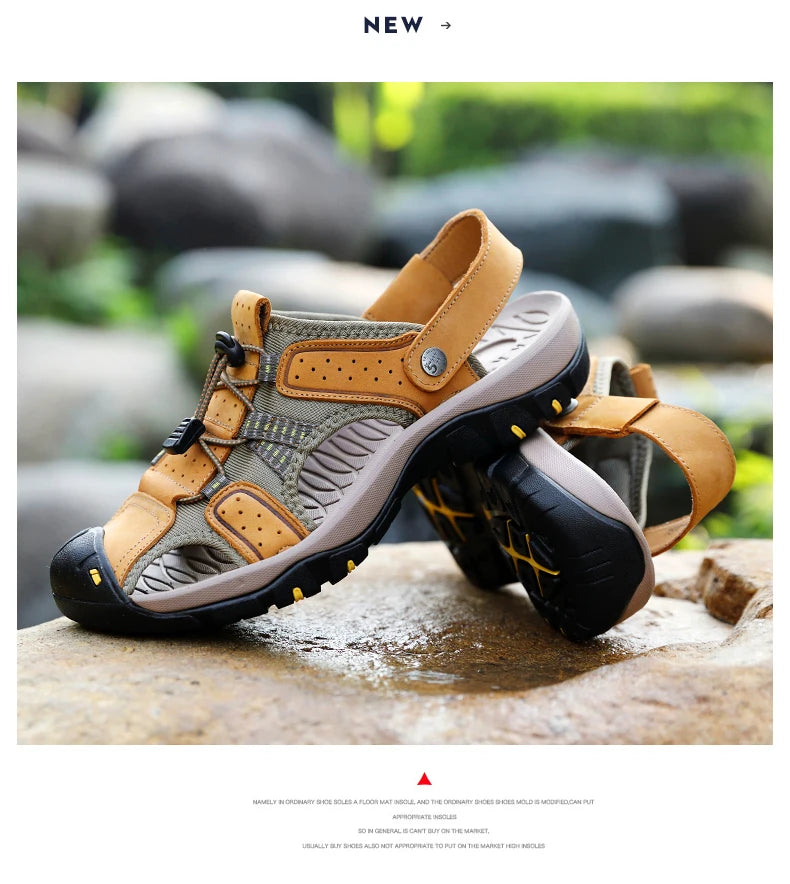 Genuine Leather Men Shoes 2023 Summer New Men's Beach Sandals Classic Men Outdoor Casual Sandals Slippers Plus Size 38-47