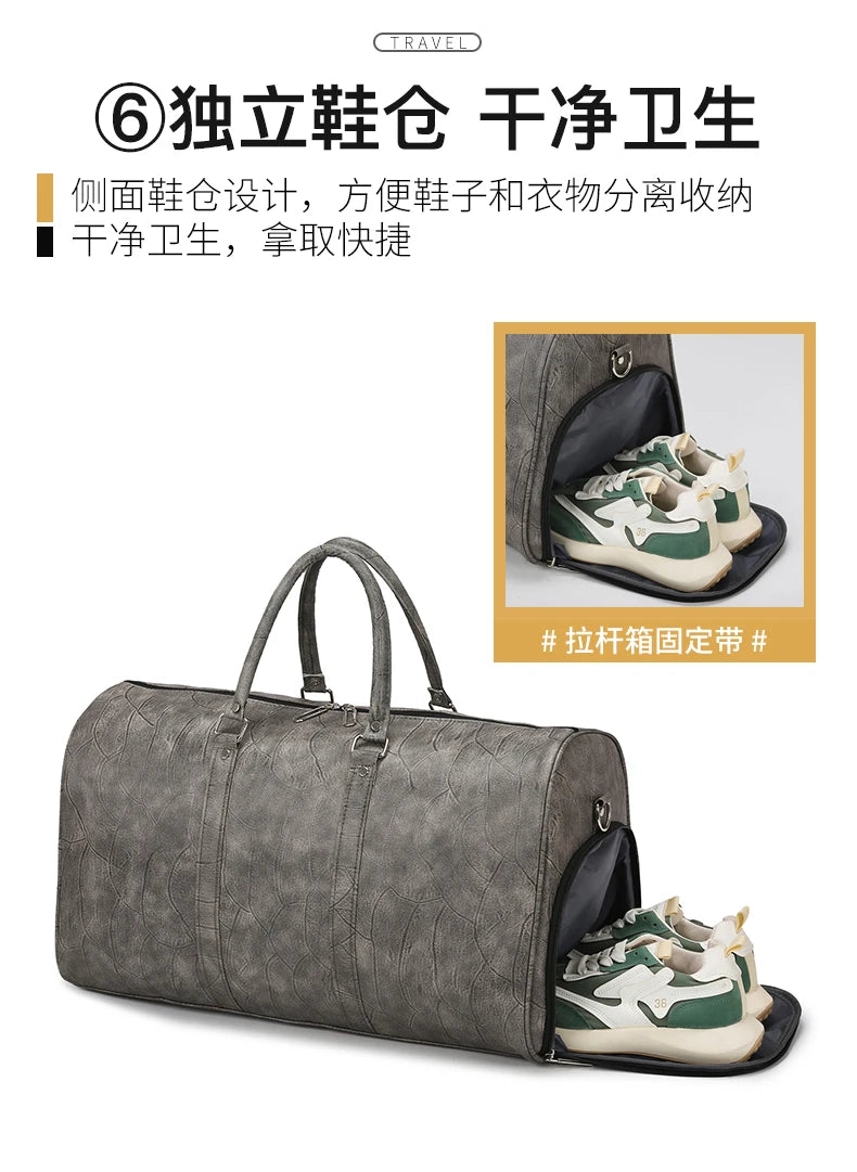 Soft Leather Travel Bag Large Capacity Fashion Weekend Bag Handle Bag Lightweight Sports Gym Bag With Separate Shoe Compartment