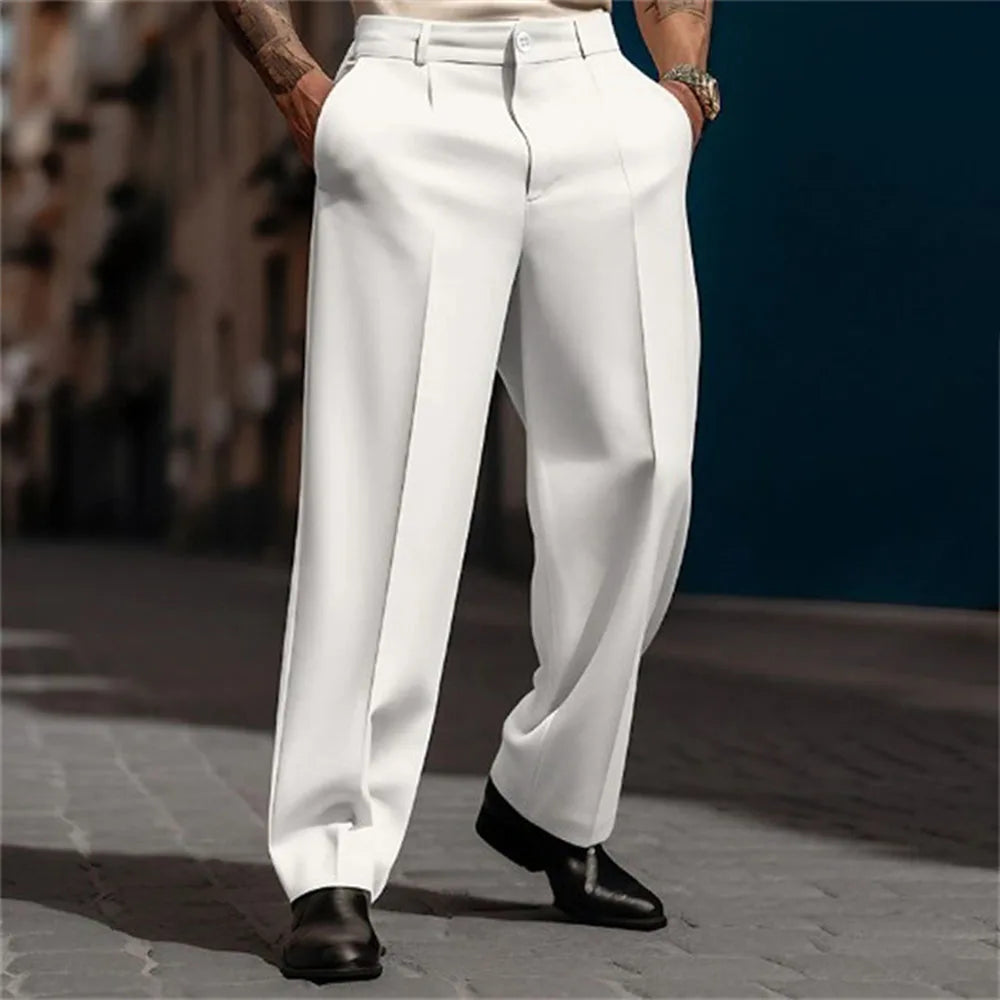 Mens Casual High-Waisted Loose Suit Pants 2024 New Business Versatile Comfortable Retro Solid Color Breathable Trousers For Men