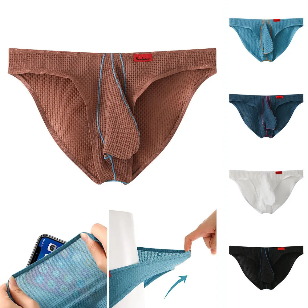 Men Underwear U Convex Ice Silk Briefs Knickers Panties Low Waist Underpant Panties Sports Breathable Low-Rise Elastic Underwear