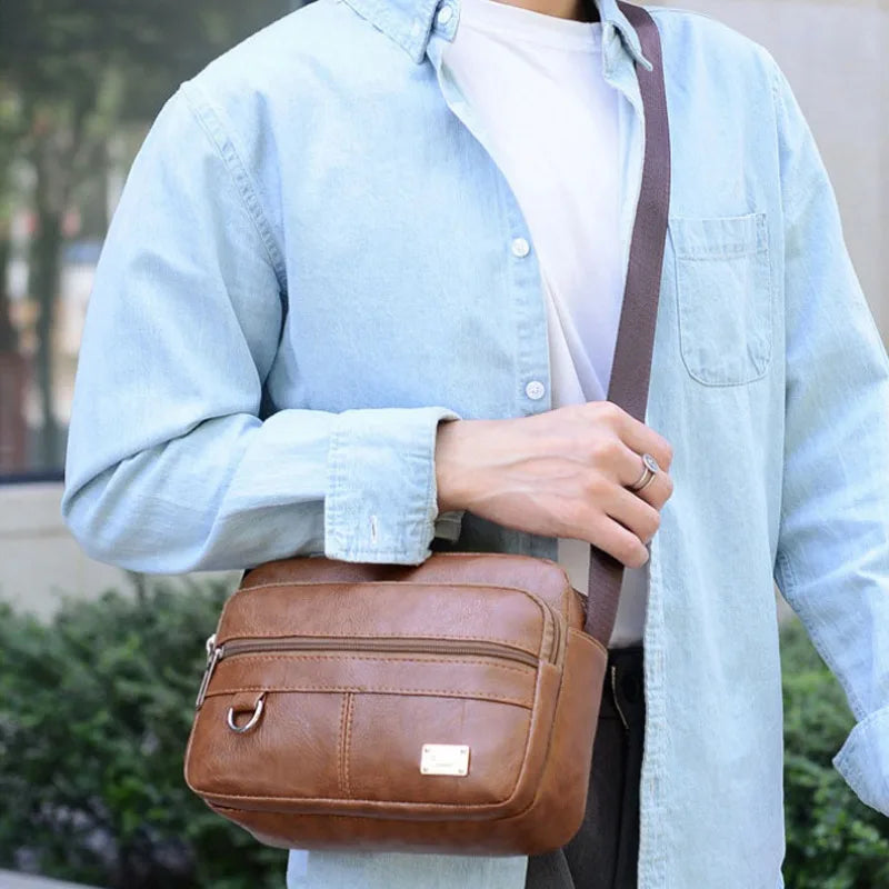 Men's PU Leather Crossbody Shoulder Bags High quality Tote Fashion Business Man Messenger Bag  Leather Bags fanny pack