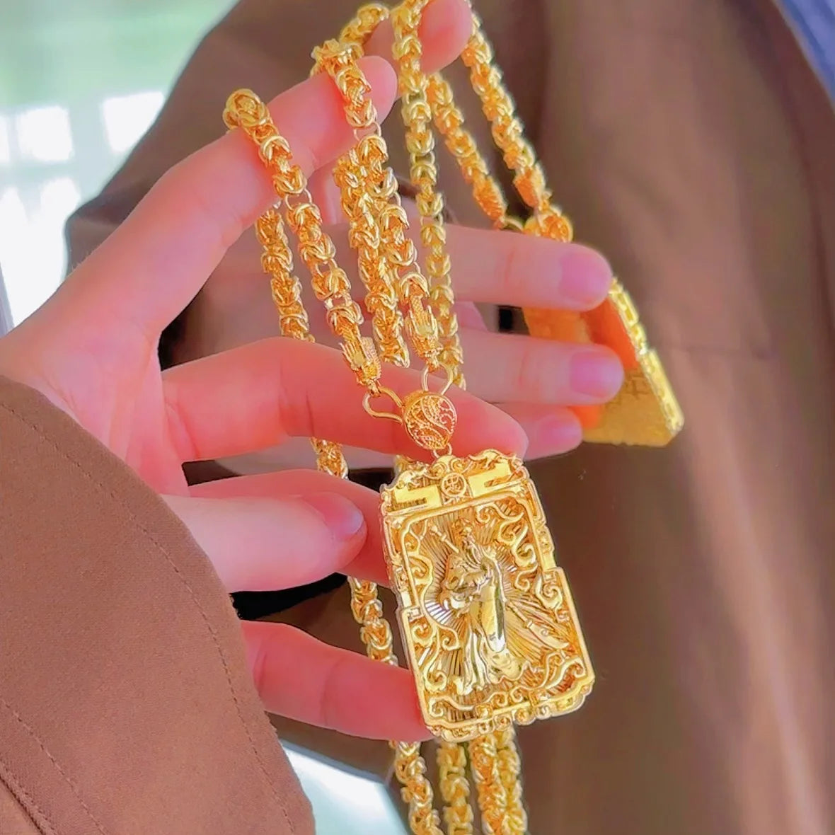 Goldpure 9999 24K real gold jewelry men's necklace Guanyin necklace Guanyin necklace pendant domineering luxurygift
