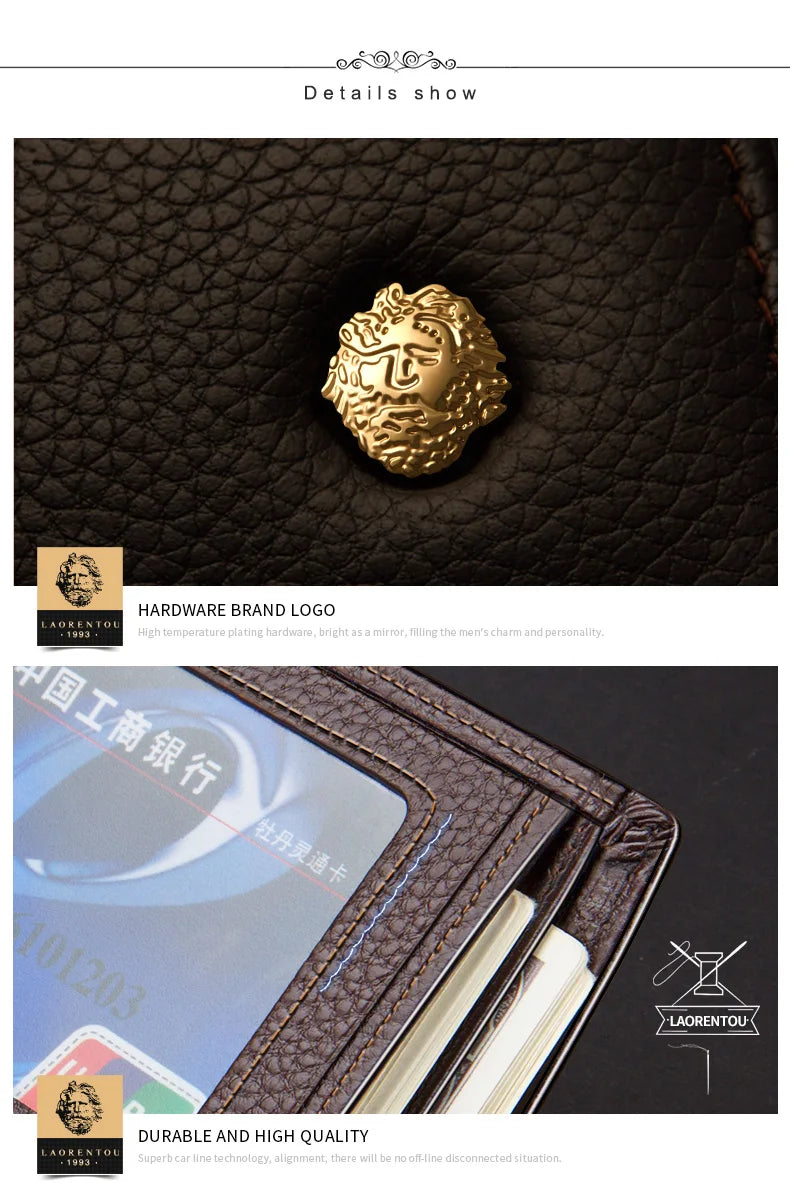LAORENTOU Men Genuine Leather Wallet Small Card Holder Wallet Gift for Husband,  Boyfriend