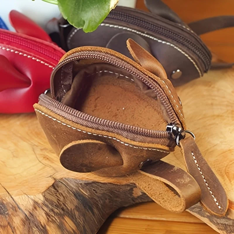 Cute Mini Mouse-Shaped Leather Wallet - Durable Brown, Zippered, Ideal for Men & Women, Perfect for Organizing Small Items