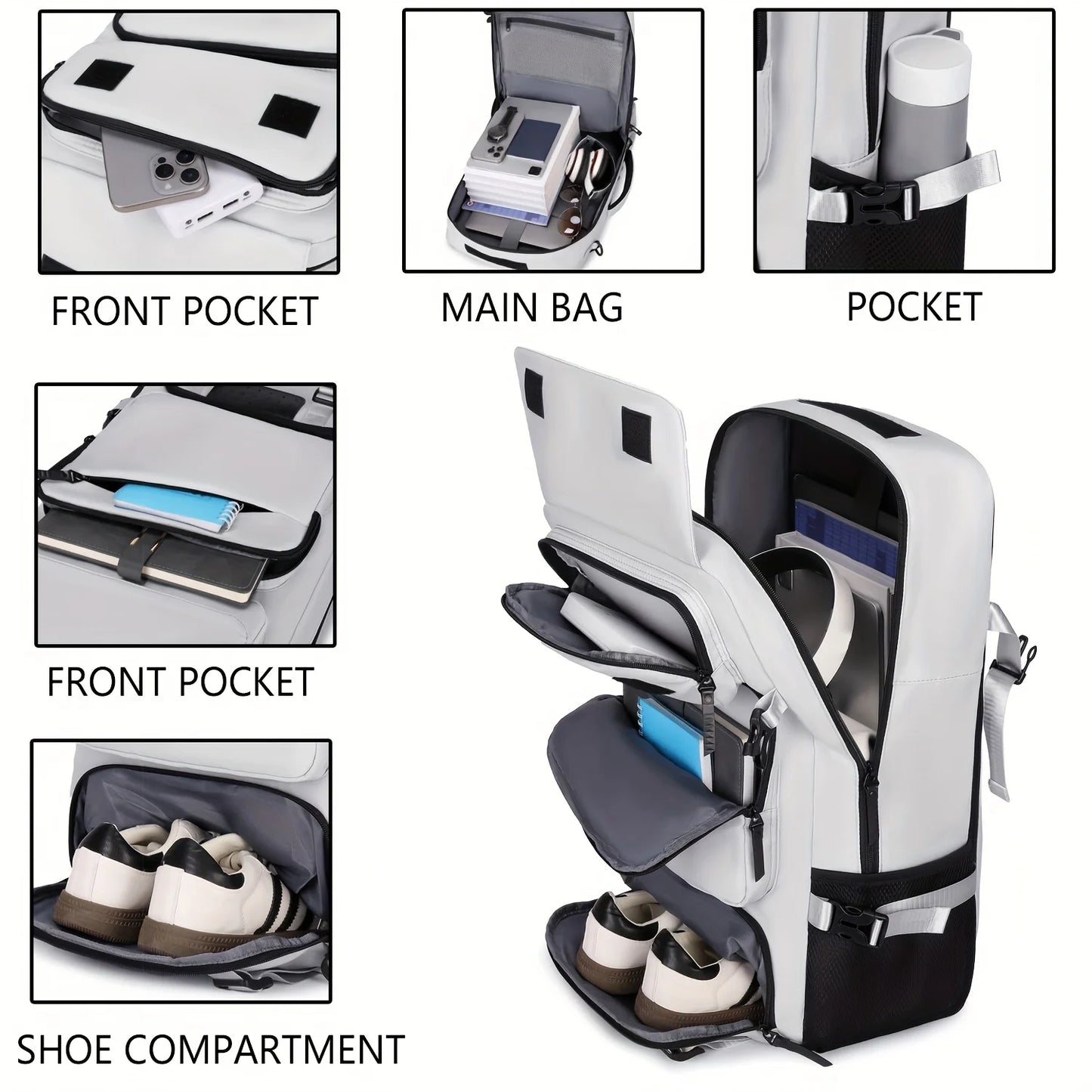 Men's travel backpack, large capacity carry on backpack, hiking luggage bag with shoe compartment backpack