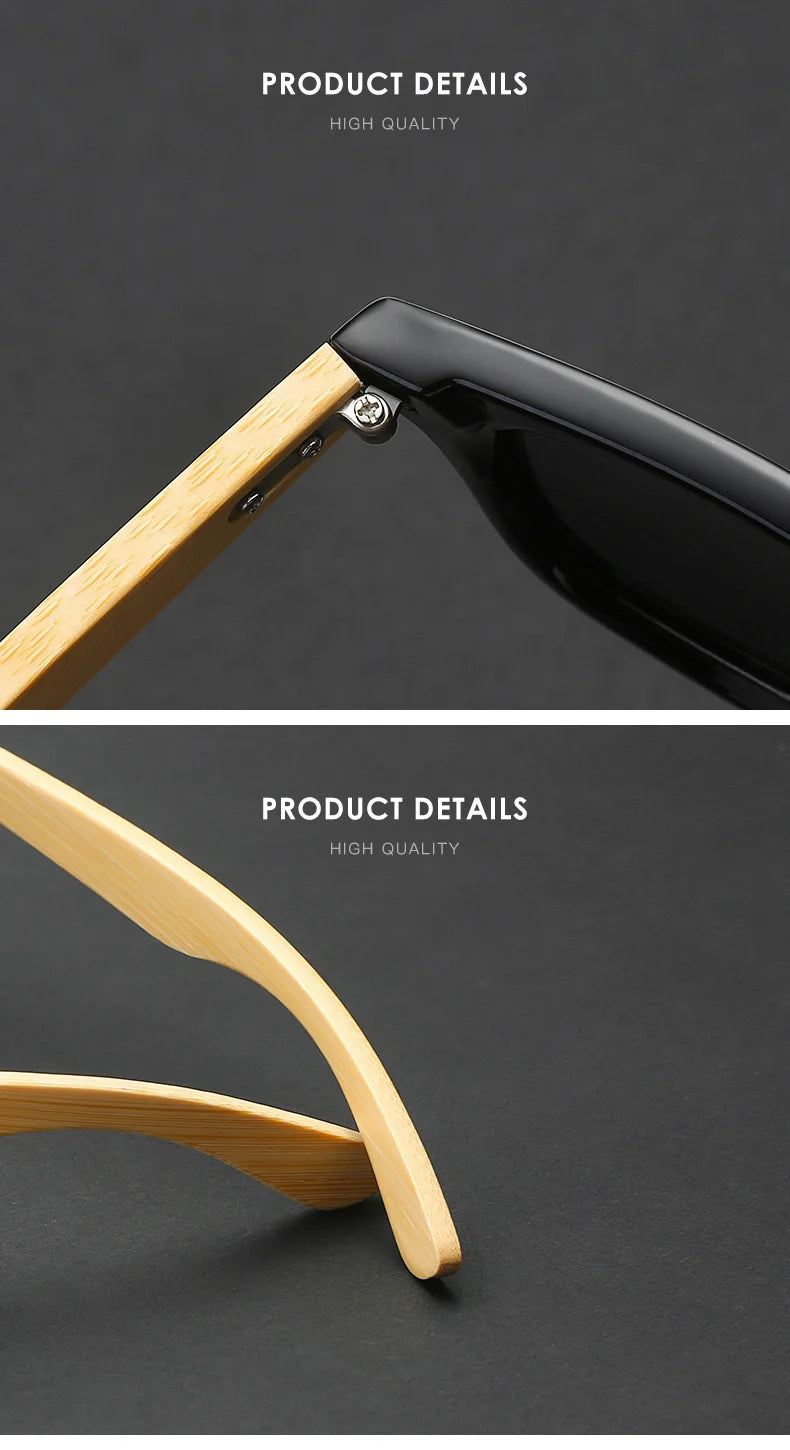 Fashionable Bamboo Wood Sunglasses Men Women Classic Square Vintage Driving Sun Glasses Black Fishing Eyewear UV400 Eyepieces
