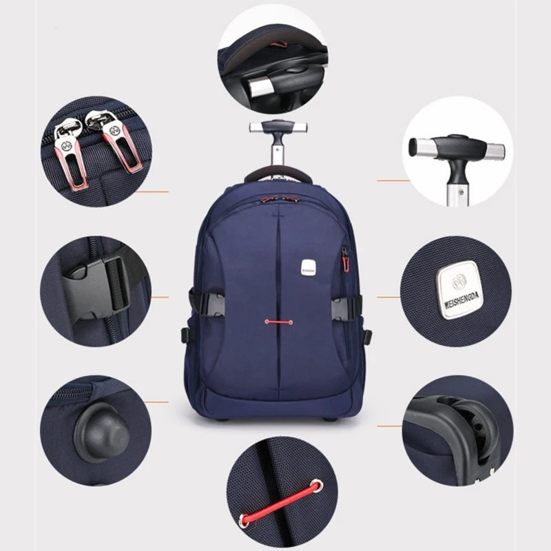 Airline Approved Carry On Backpack for Men Large Capacity Luggage with Telescopic Handle Durable Wheels TSA Friendly Travel Bag