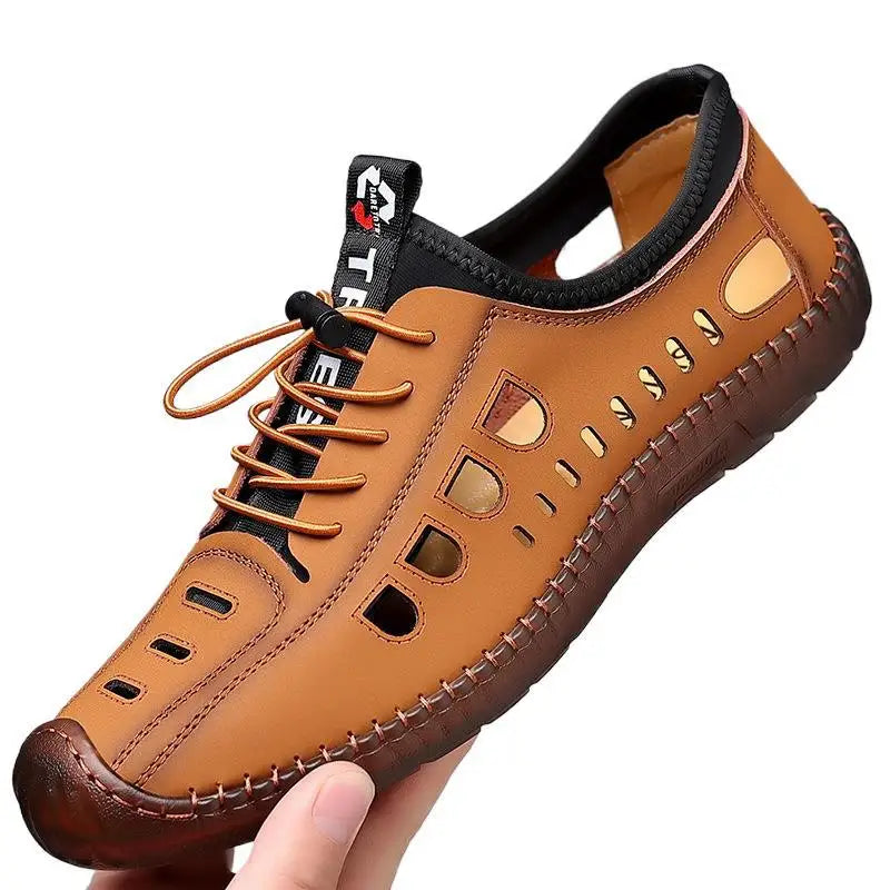 Summer Men's Leather Sandals Tendon Sole Slip on Flat Casual Sandals Outdoor Beach Sandal Shoes for Men Sandalias De Hombre 2025
