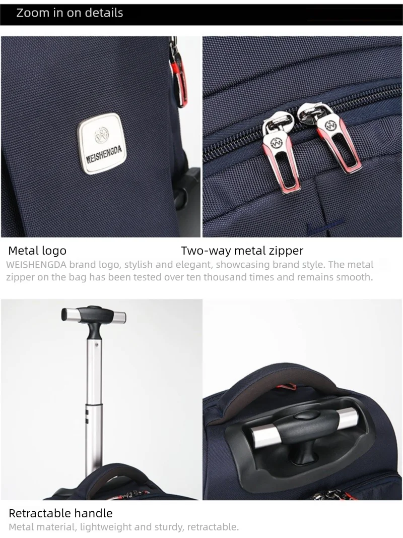 Airline Approved Carry On Backpack for Men Large Capacity Luggage with Telescopic Handle Durable Wheels TSA Friendly Travel Bag