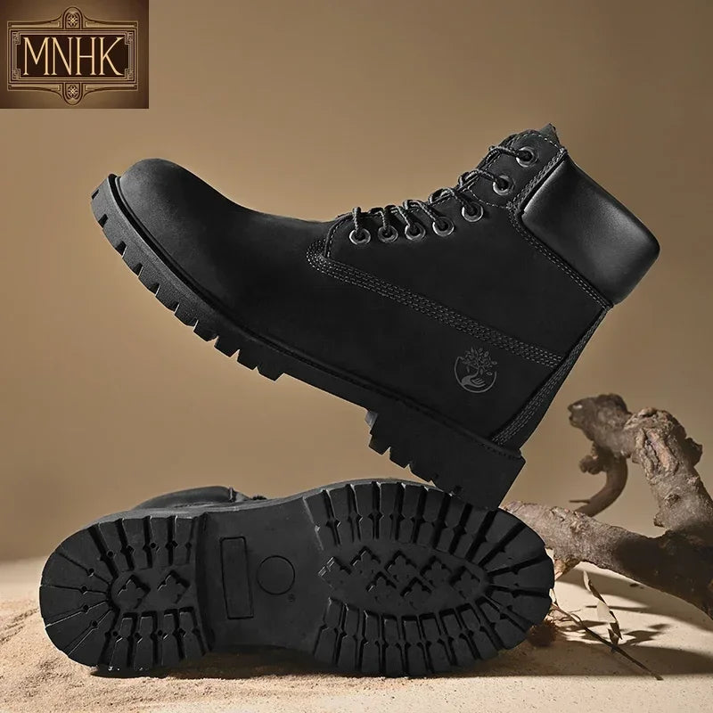 Boots Men High Top Boots Men's Leather Shoes Winter Fashion Plush Warm Shoes Outdoor Sneakers Lace Up Non-Slip Ankle Boots Male