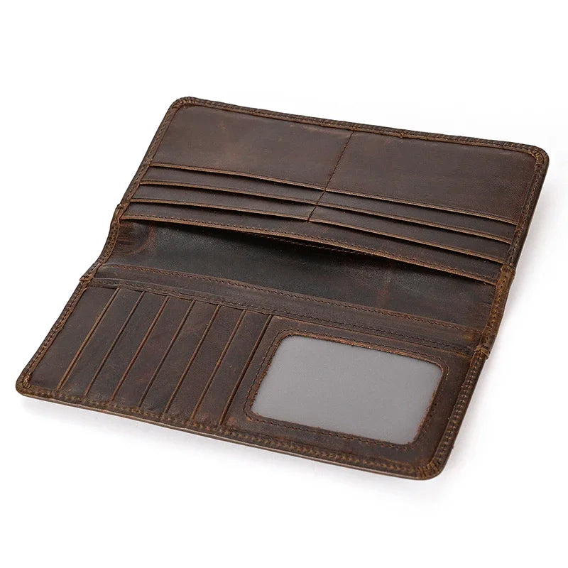 Casual Long Wallet Men Mobile Phone Male Long Purse Bifold Card Wallet Natural Cow Skin Leather Purse Men Business  Card Holder