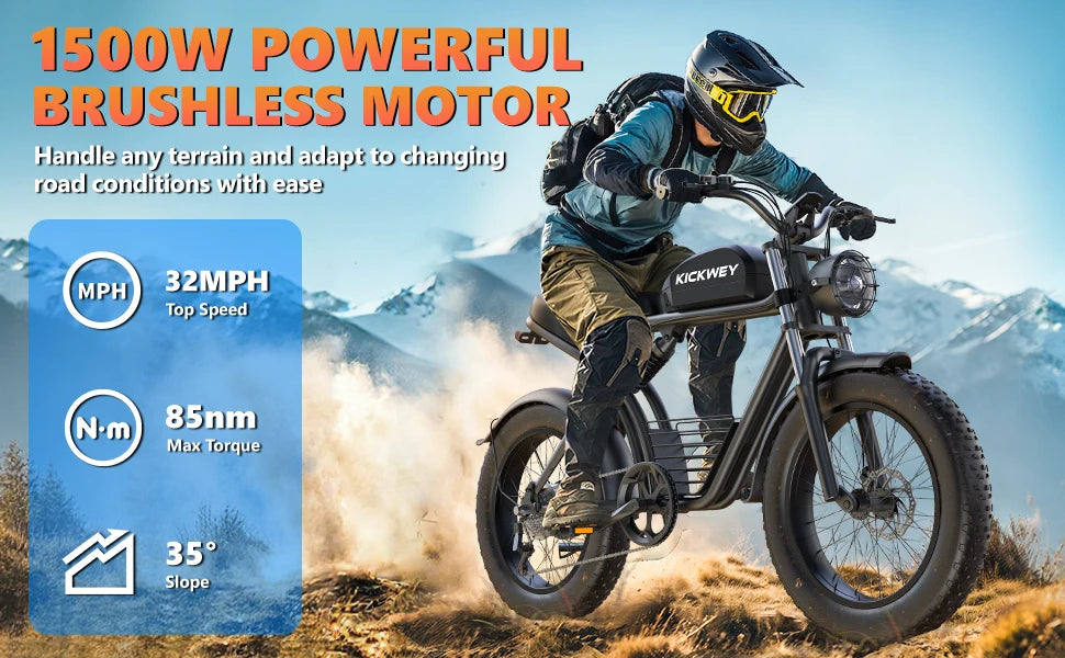 Kickwey K7 Pro Adult Electric Bicycle 3000w(Dual Motor 1500w×2) 48V 23ah Mountain Electric Bike 20 Inch Fat Tire Ebike
