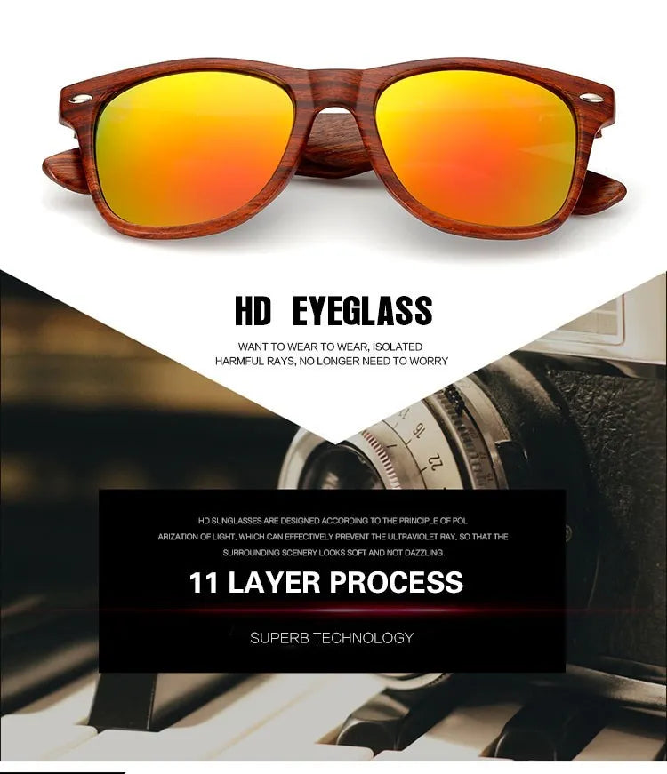 HJYBBSN Handmade Wood Sunglasses Men women square Sunglasses for men women Mirror Wooden Sun Glasses retro de sol masculino