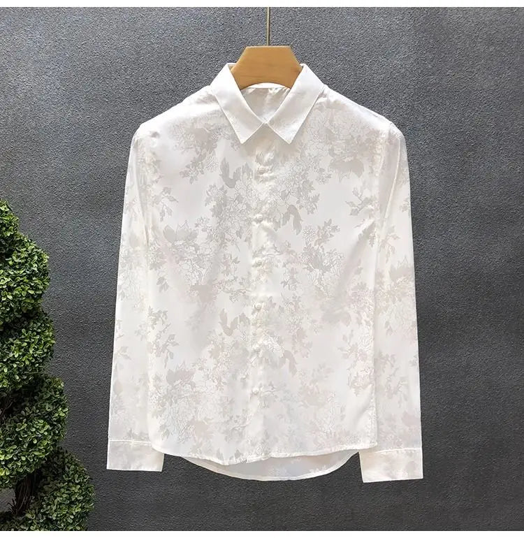 Men's High-end Shirt Spring and Autumn Summer Long-sleeved Handsome Dark Pattern Shirt Slim and Trendy Brand Versatile Top
