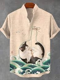 Japanese Style Samurai Cat 3d Print Hawaiian Shirt Men Women Fashion Short Sleeve single-breasted Casual Beach Shirts Men blouse