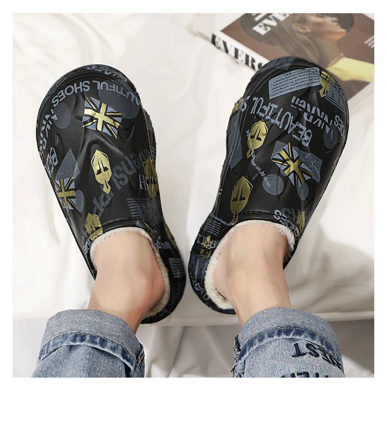 Slippers for Men Wear-resistant Shoes for Men Men's Flip Flops Added Cotton Waterproof Slipper Soft and Comfortable Non-slip