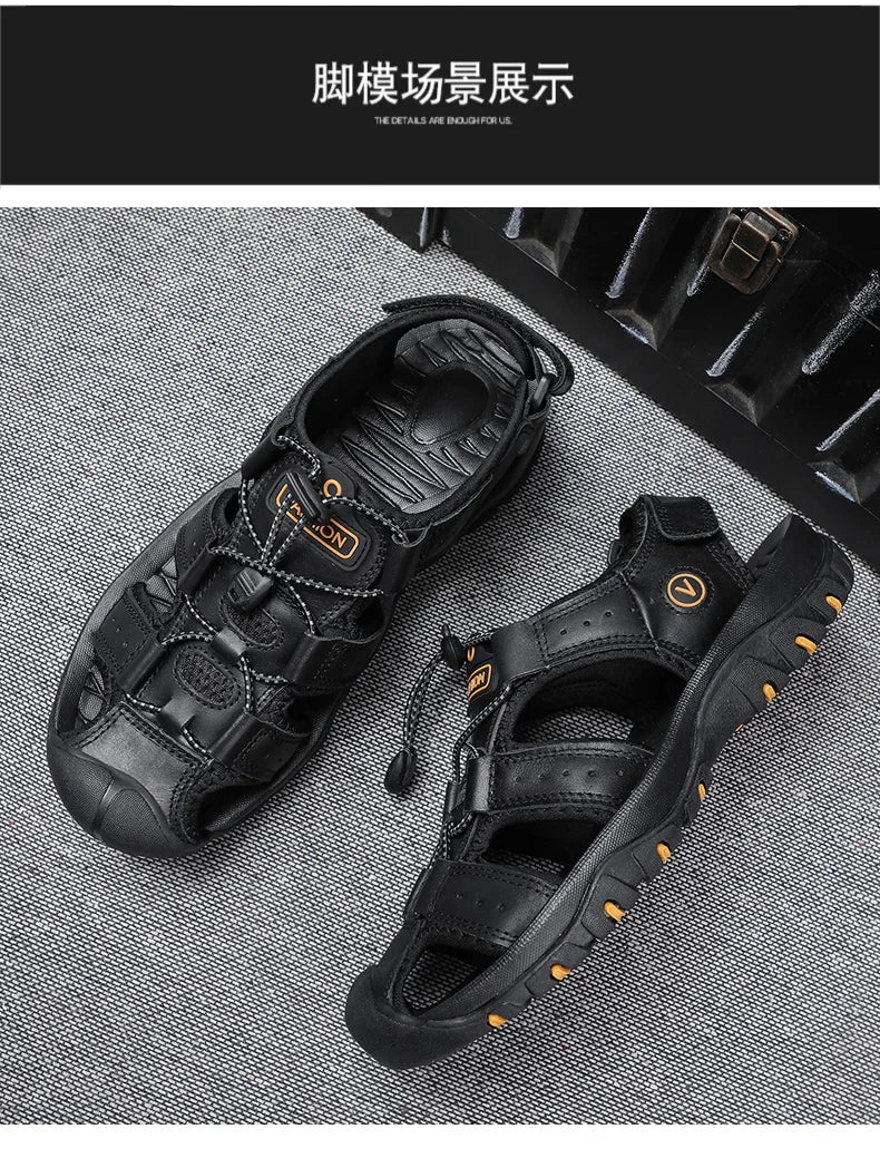 2025 Summer Men Sandals Leather Mens Casual Shoes Breathable Outdoor Sandals for Men Beach Shoes Slippers Fashion Roman Shoes