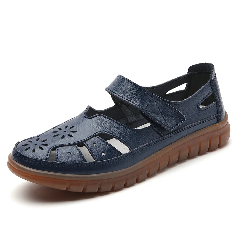 Sandals Summer Breathable Leather Slippers Women Fashion Non-Slip Casual Roman Shoes Ladies Sandals on Sale Off White Shose