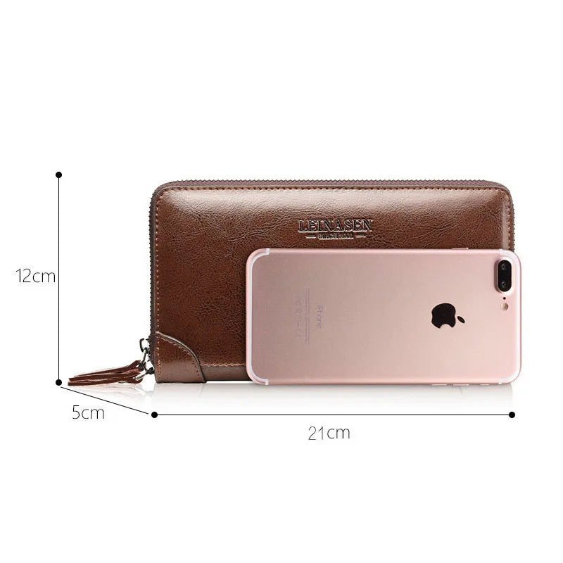 Men's wallet long wallet quality PU leather wallet men's Double Zipper Coin Pocket Purse youth business clutch Phone bag