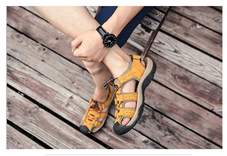 Men Sandals Summer New Large Size Outdoor Casual Beach Shoes Anti Slip Durable Breathable Toe Cover Sandals244
