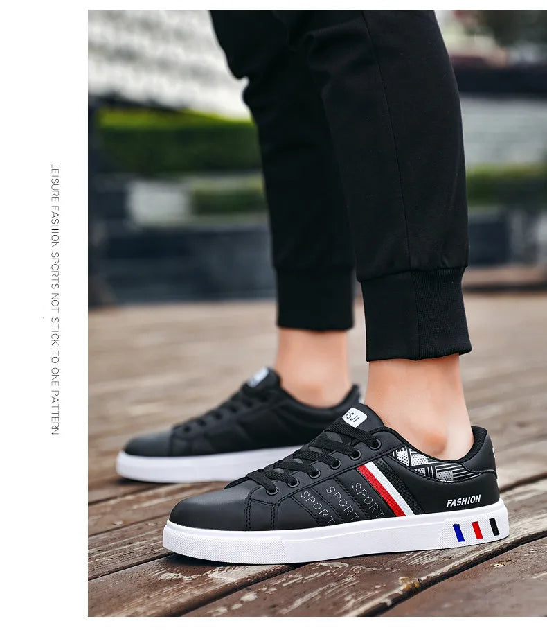 Men's Casual Sports Shoes for Men Lightweight PU Leather Sneakers  Breathable Mens Flat WhiteTennis Shoes