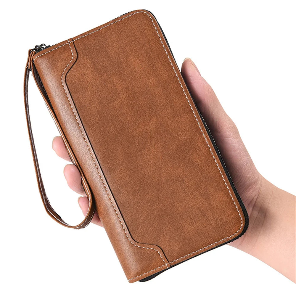 Men's PU Leather Long Wallet Large Capacity Phone Bags Multi Card Business Clutch Bags Male Travel Zipper Coin Purses