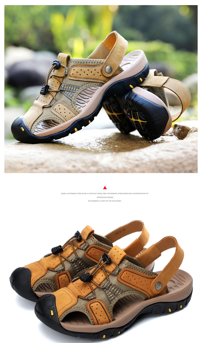 Genuine Leather Men Shoes 2023 Summer New Men's Beach Sandals Classic Men Outdoor Casual Sandals Slippers Plus Size 38-47