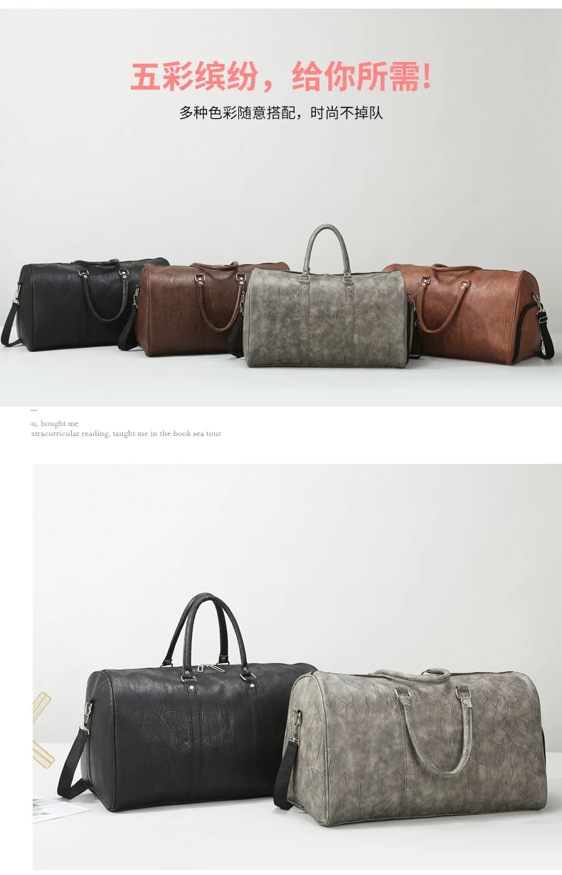 Soft Leather Travel Bag Large Capacity Fashion Weekend Bag Handle Bag Lightweight Sports Gym Bag With Separate Shoe Compartment