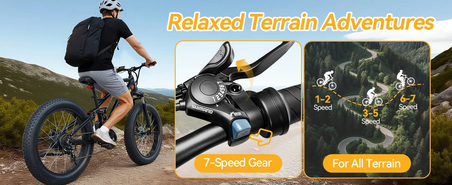 【1 Year Warranty】ZNH Electric Bicycle for Adults,1000W,48V 13Ah Battery, 26MPH Electric Bike, 26*4 Inch Fat Tire E-bike,UL 2849