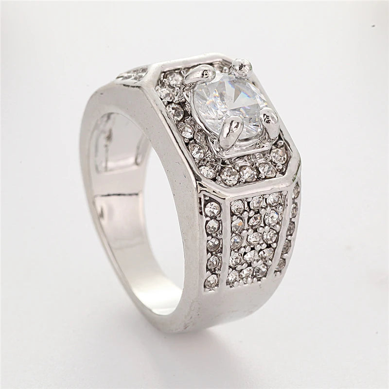 Milangirl Big Hip Hop Rhinestone Men Out Bling Square Ring   Pave Setting CZ Wedding Engagement Rings Top Quality