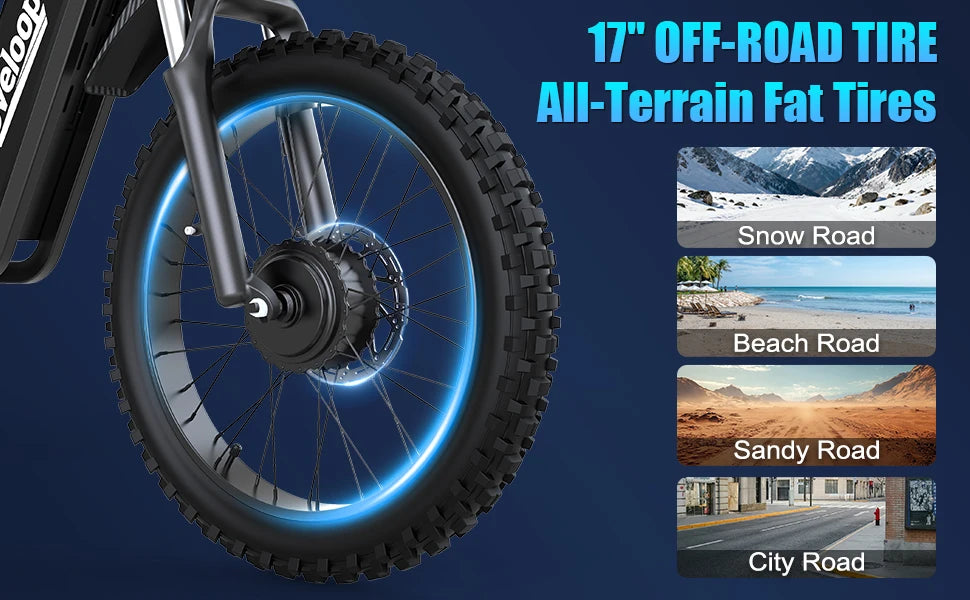 Moveloop T1 Ultra Electric Bike 3000W 48V/20AH Battery 40-80 Miles 35 MPH 17-Inch Off-Road Tires Adult Electric Bike