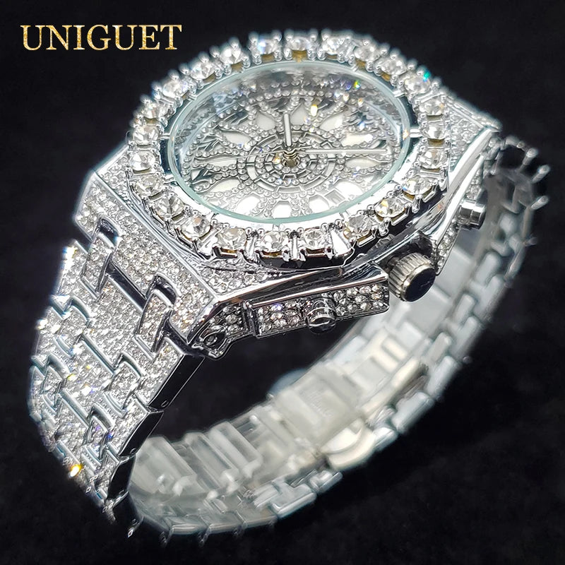 Luxury Watch For Men Full Iced Diamond Quartz Watches For Man Bright Zircon Hip Hop Hand Clock Luminous Waterproof reloj hombre