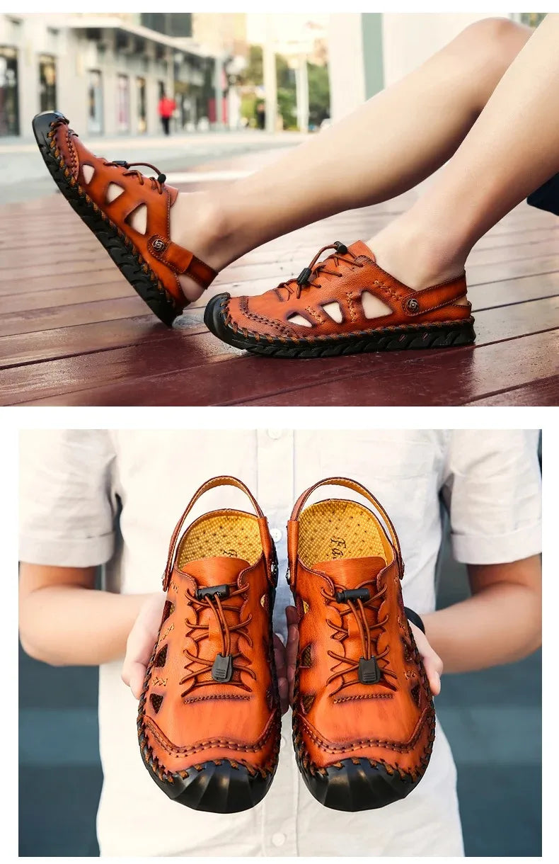 Summer Sandals Men Leather Classic Roman Sandals 2025 Slipper Outdoor Sneaker Beach Rubber Flip Flops Men Water Trekking Sandals
