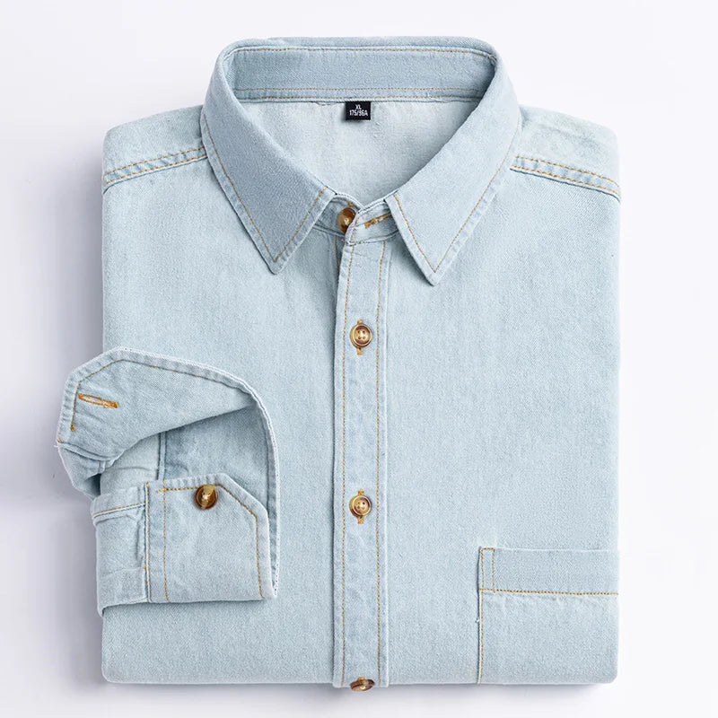 New men's long-sleeved shirt 100% cotton denim spring/summer casual non-ironing high quality breathable plus size solid color