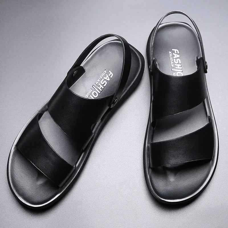 Summer Dress Men Sandals Leather New 2025 Fashion Vintage Men Shoes High Quality Soft Comfort Casual Flats Beach Male Slippers