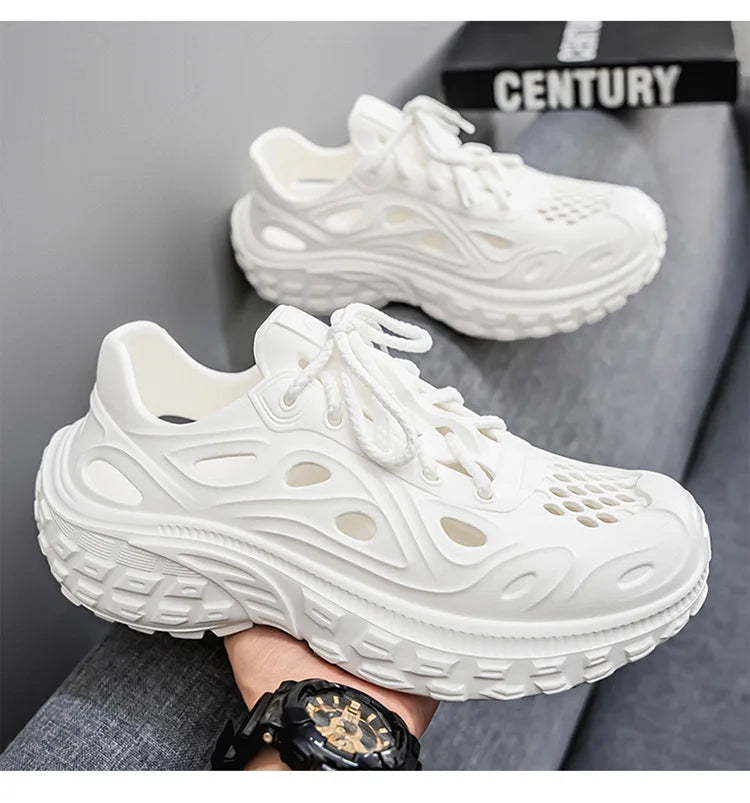 Sandals for Men Outdoor Non-slip Tire Sole Hole Shoes Hollow Breathable Men's Sandals Beach Lightweight Platform Sneakers Men