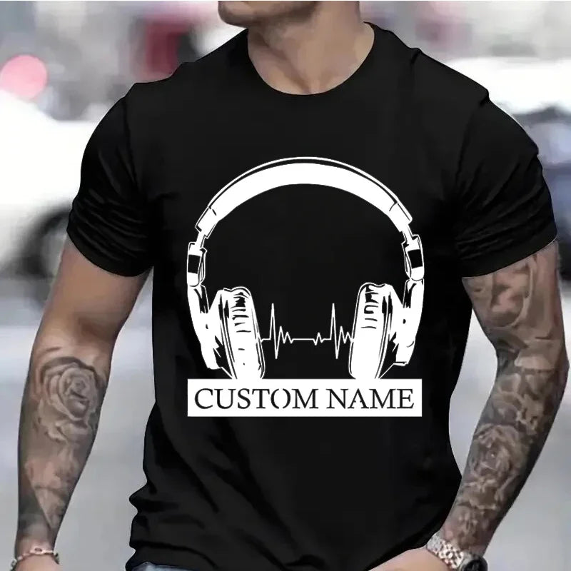 Custom T-shirts for Men Women Clothing Personalized Headphones Print Men T Shirts Music Lovers Clothes DJ Club Name DIY Shirts