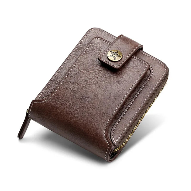 Leather Men’s Wallet Luxury Mens Purse Male Zipper Card Holders with Coin Pocket Rfid Wallets Gifts for Men Money Bag