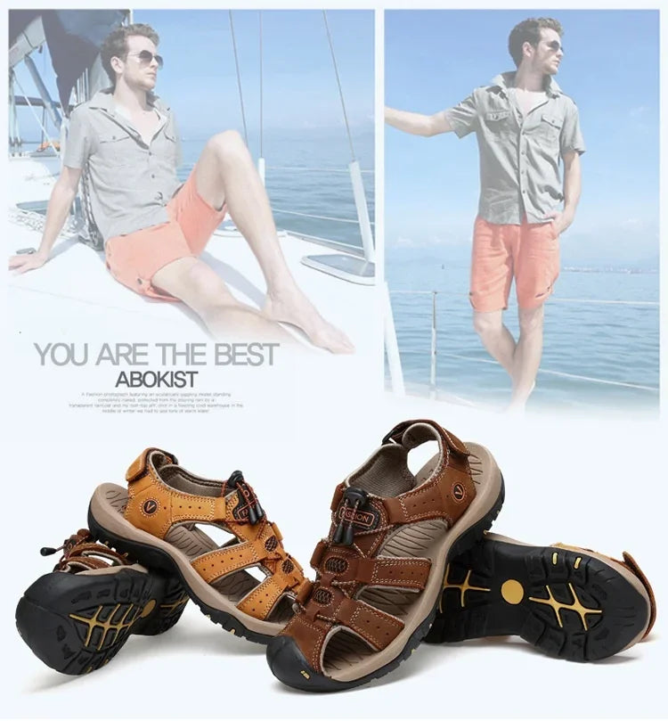 Sandals Summer New Men'sHollow Breathable Sandals Slippers Outdoor Baotou Beach Shoes Dad's Shoes Mens Shoes sandalias2024